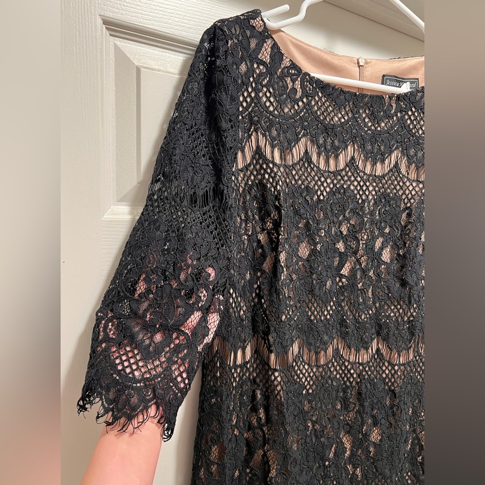 Jessica Howard Women’s Black Lace 3/4 Sleeve Jewel Neck Sheath Dress! Size 10. - Picture 6 of 16